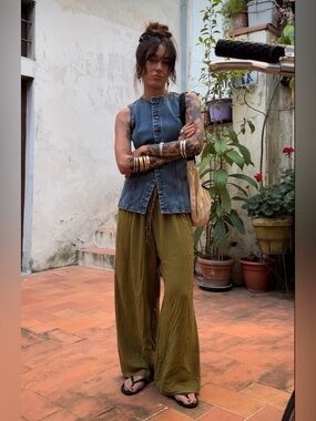 H&M Olive Green Wide-Leg Pants